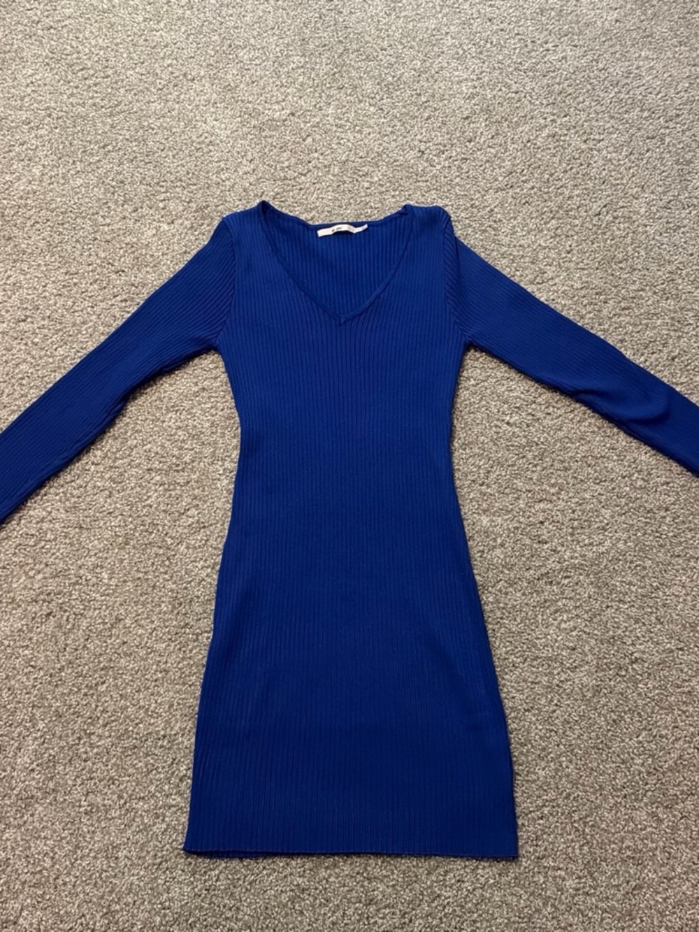 miami Royal Blue Ribbed V-Neck Long Sleeve Dress